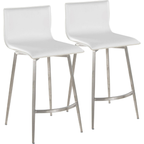 Mara 26" Upholstered Swivel Counter Stool in Stainless Steel & White Leatherette (Set of 2)